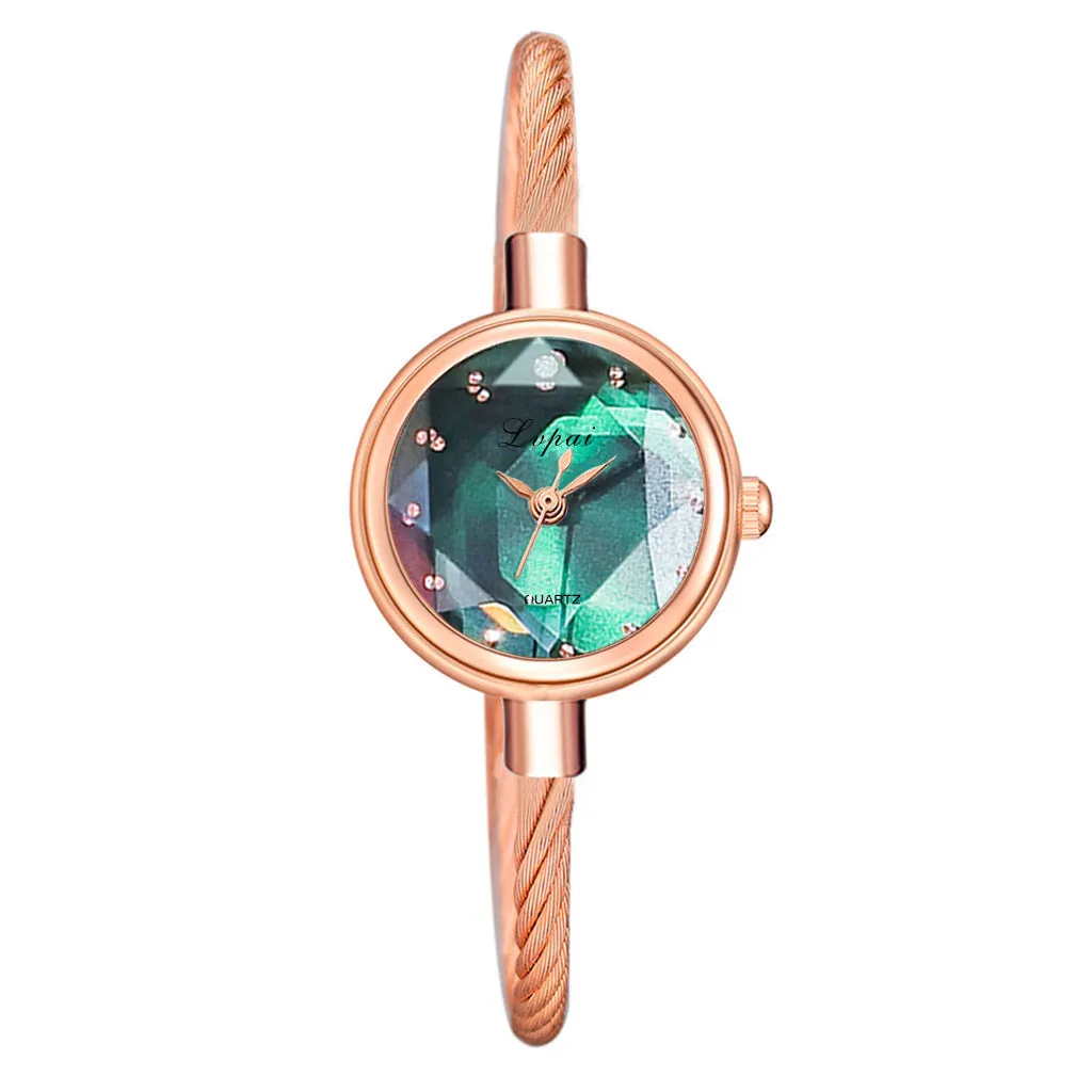 Niche bracelet watch with alloy strap and case, 20mm dial, 24mm case, in eight colours including Emerald, Green, Grey, Pink, Rainbow blue, Red, Rose gold, and White