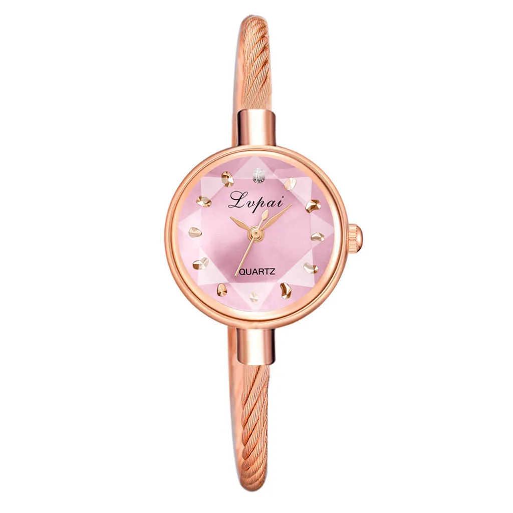 Niche bracelet watch with alloy strap and case, 20mm dial, 24mm case, in eight colours including Emerald, Green, Grey, Pink, Rainbow blue, Red, Rose gold, and White
