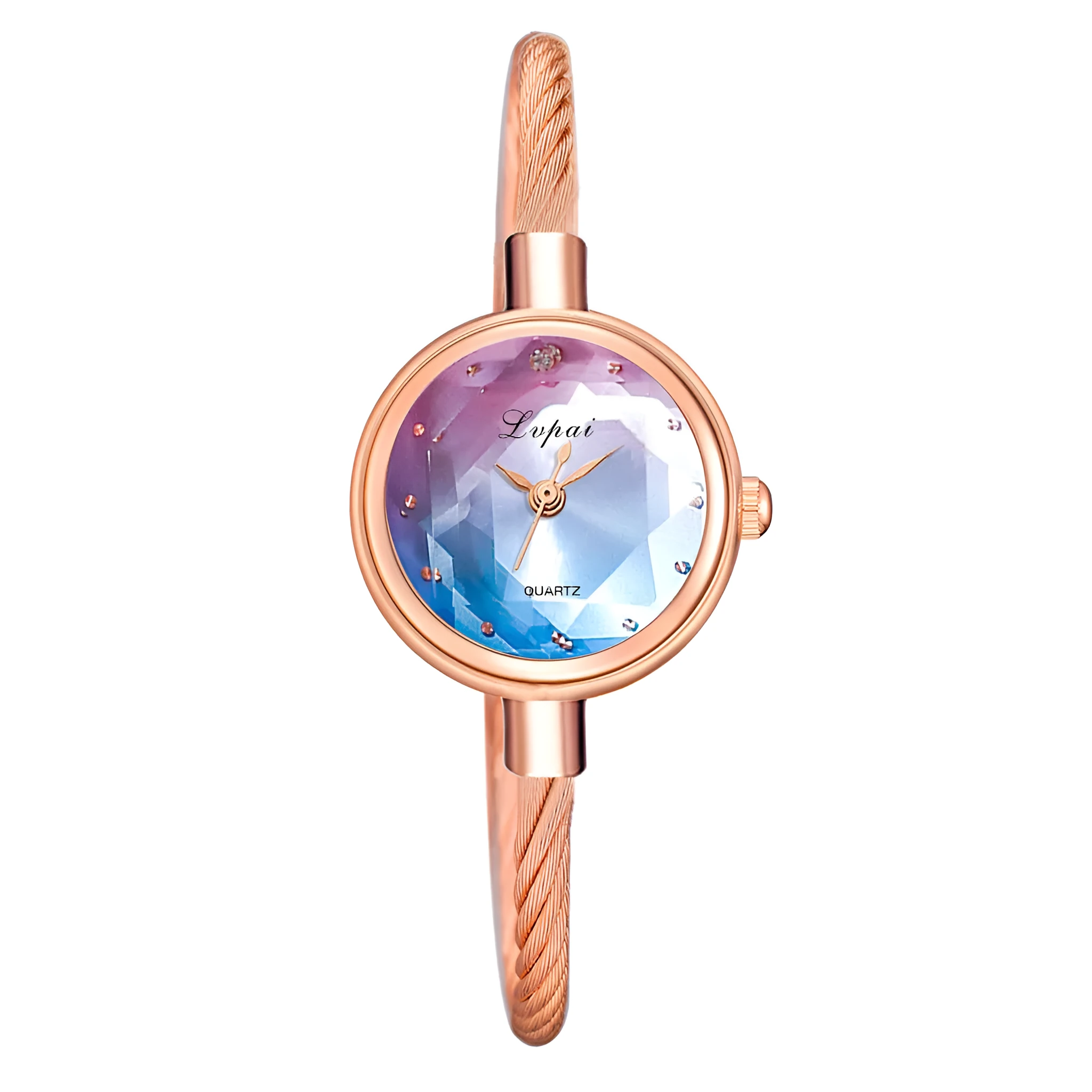 Niche bracelet watch with alloy strap and case, 20mm dial, 24mm case, in eight colours including Emerald, Green, Grey, Pink, Rainbow blue, Red, Rose gold, and White