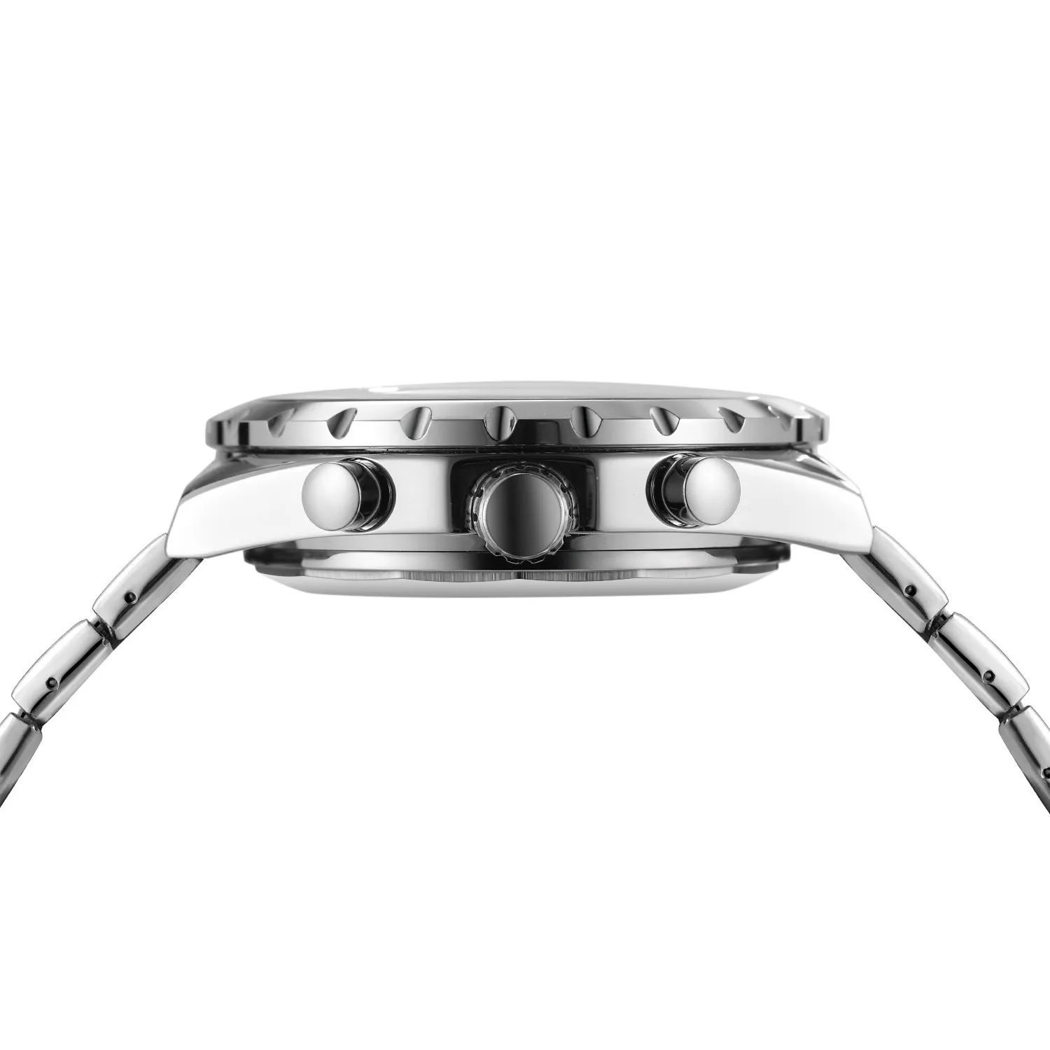 Men's automatic mechanical watch with double calendar, 48mm round steel case, alloy strap, pointer display