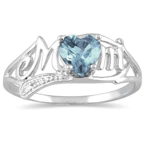 Heart shaped opal mother ring with alloy setting and artificial gemstone details in blue