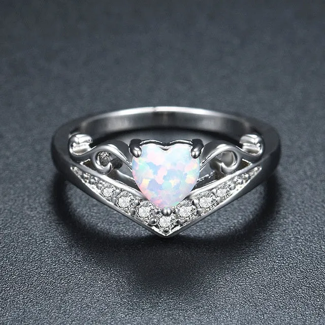 Heart shaped opal mother ring with alloy setting and artificial gemstone details in blue