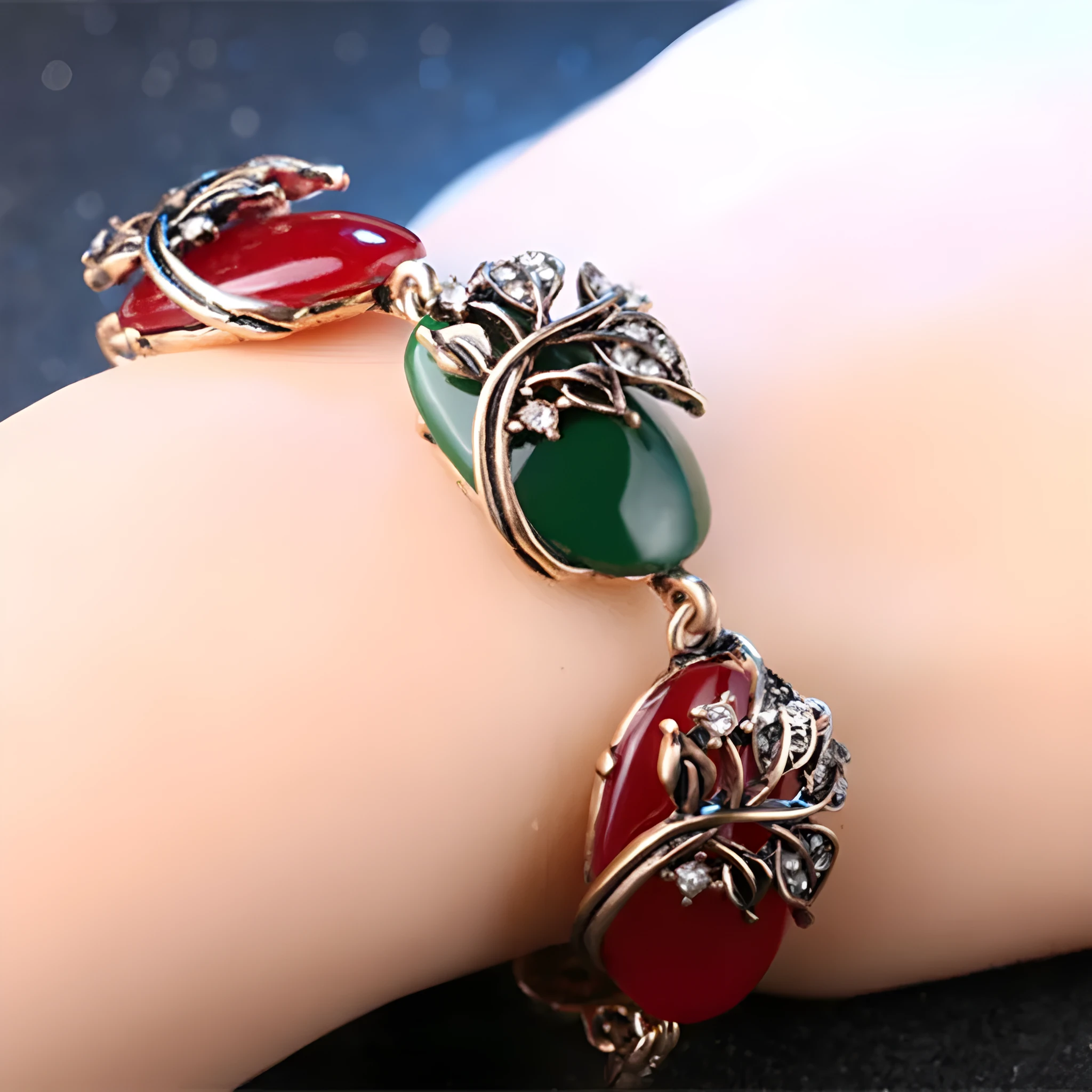 Colourful resin and Tibetan alloy boho bracelet with gold tone flower and love charms for women