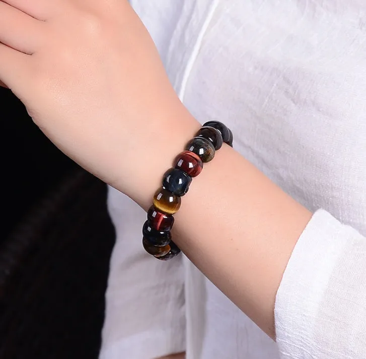 Natural tiger eye stone hand-woven bracelet red beads 14x10mm geometric ethnic style
