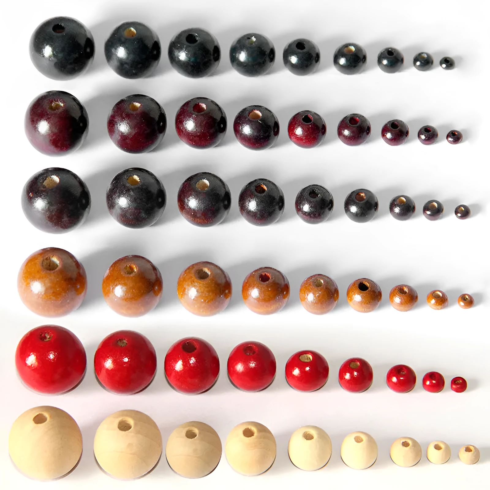Loose wooden beads in red sandalwood and huanghuali in various sizes for DIY jewellery making