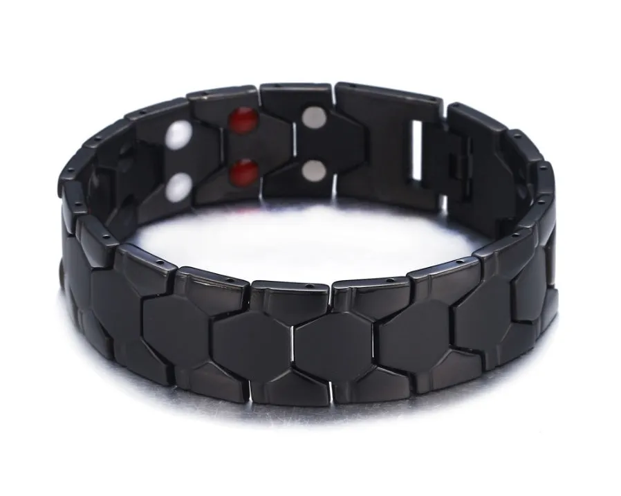 Health Energy 4 IN 1 Magnetic Titanium Bracelet black 210mm with 2500GS neodymium magnets