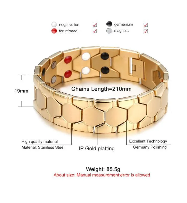 Health Energy 4 IN 1 Magnetic Titanium Bracelet black 210mm with 2500GS neodymium magnets