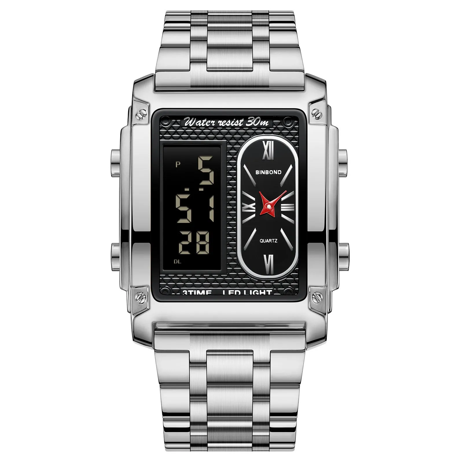 Men's creative steel belt electronic watch with black steel surface and multi-functional display