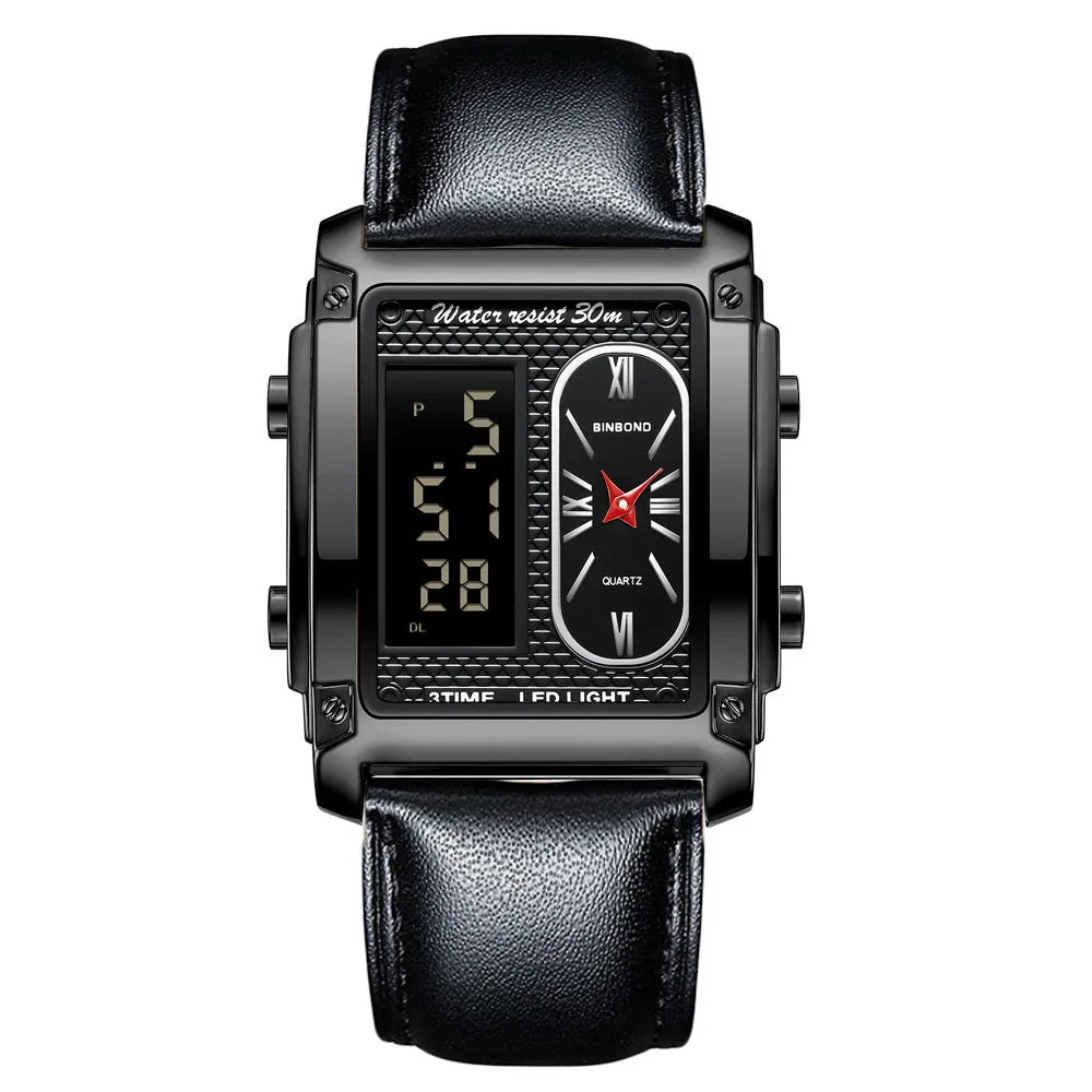 Men's creative steel belt electronic watch with black steel surface and multi-functional display