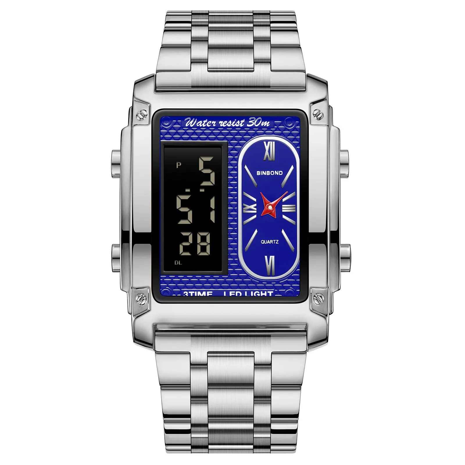 Men's creative steel belt electronic watch with black steel surface and multi-functional display