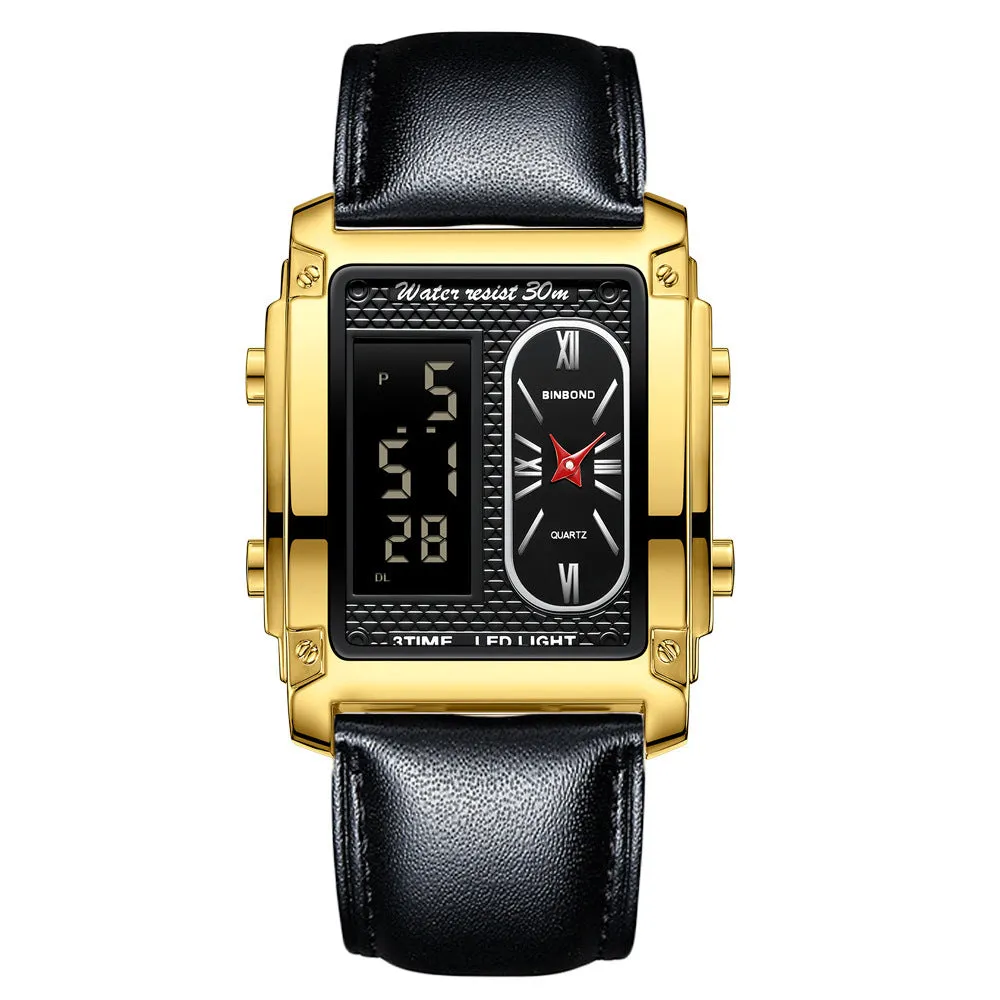 Men's creative steel belt electronic watch with black steel surface and multi-functional display