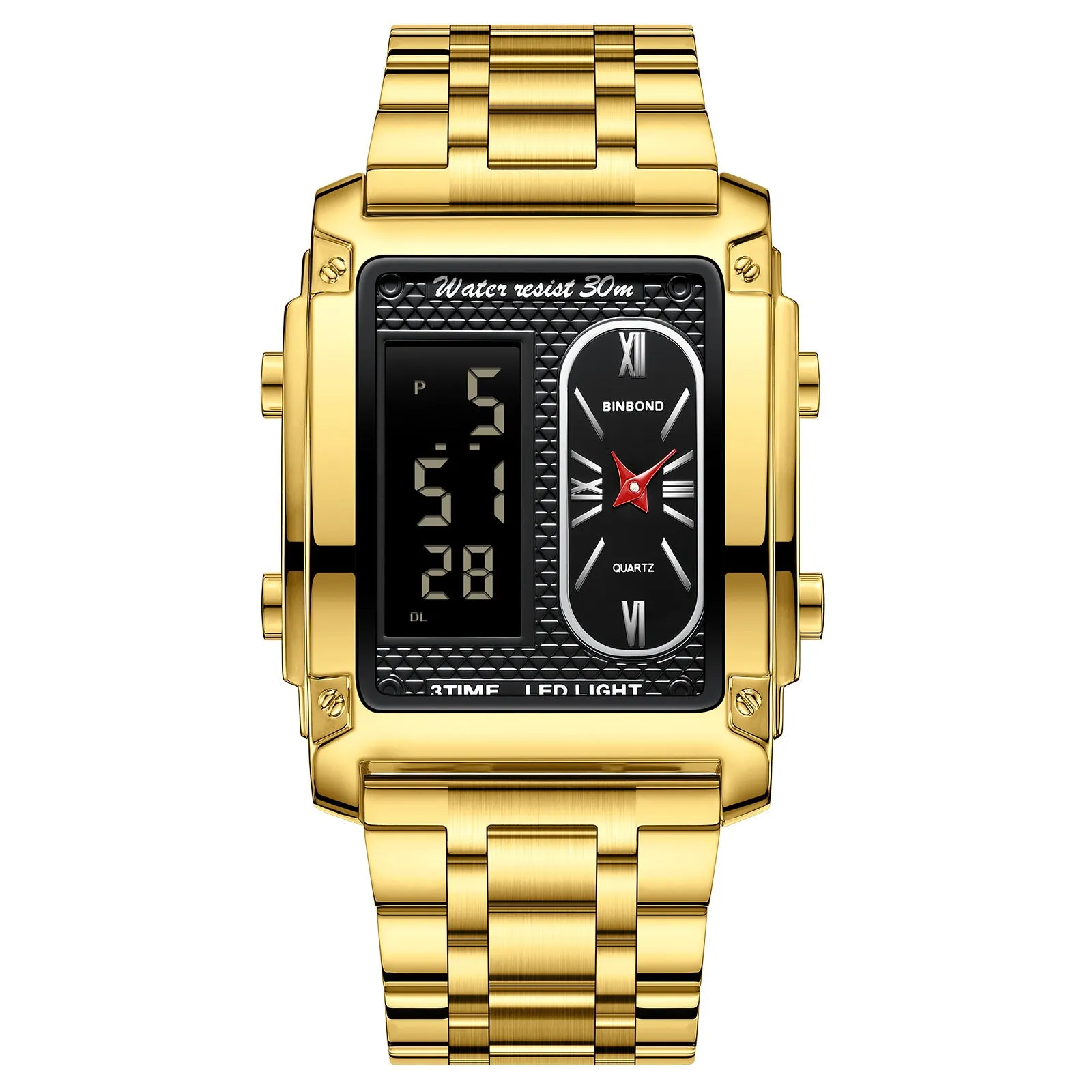 Men's creative steel belt electronic watch with black steel surface and multi-functional display
