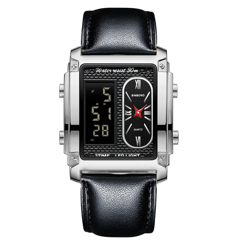 Men's creative steel belt electronic watch with black steel surface and multi-functional display