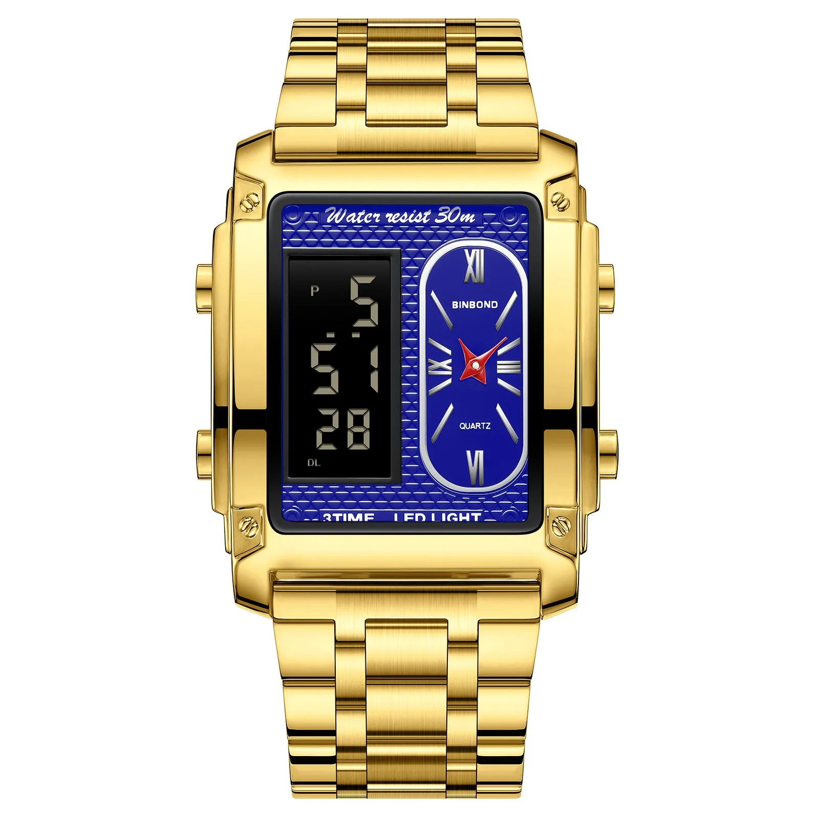Men's creative steel belt electronic watch with black steel surface and multi-functional display