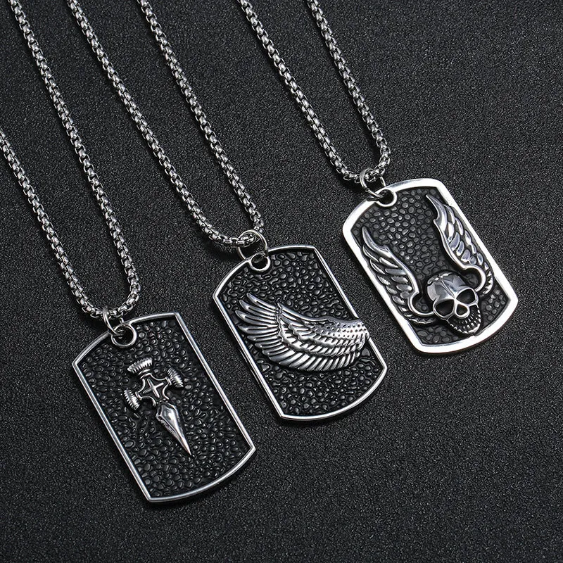 Korean style men's pendant necklace alloy pendant stainless steel chain 70 cm Cross Skull Wing