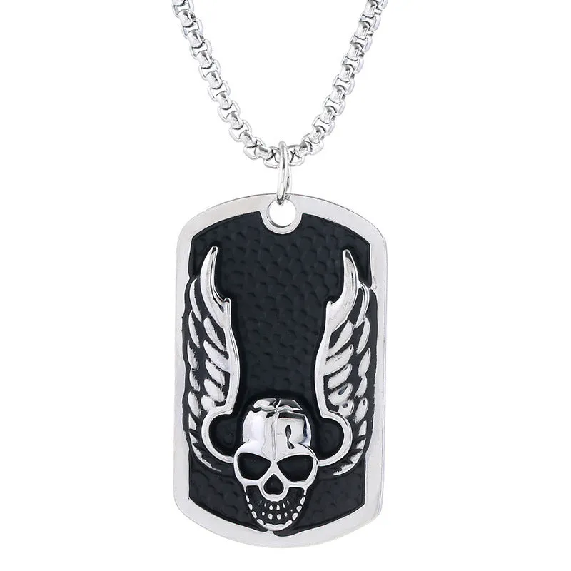 Korean style men's pendant necklace alloy pendant stainless steel chain 70 cm Cross Skull Wing