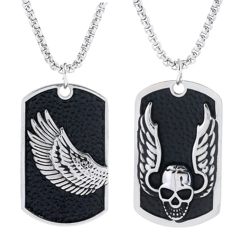 Korean style men's pendant necklace alloy pendant stainless steel chain 70 cm Cross Skull Wing