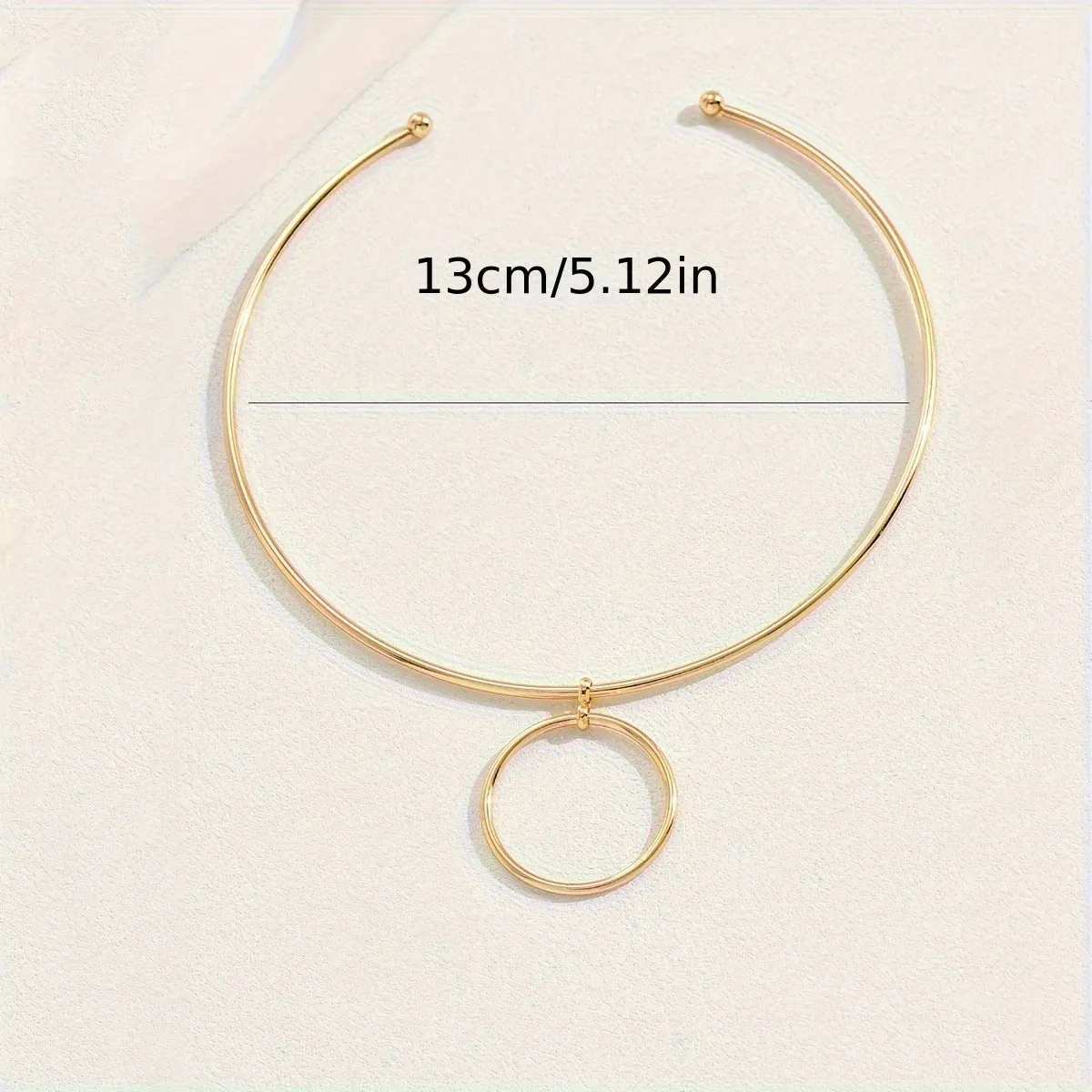 Gold metal geometric round pendant choker necklace on women link chain copper base