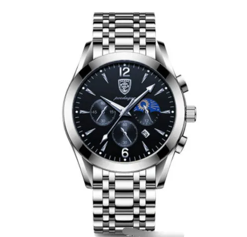 Men's quartz luminous waterproof watch with stainless steel case in blue colour