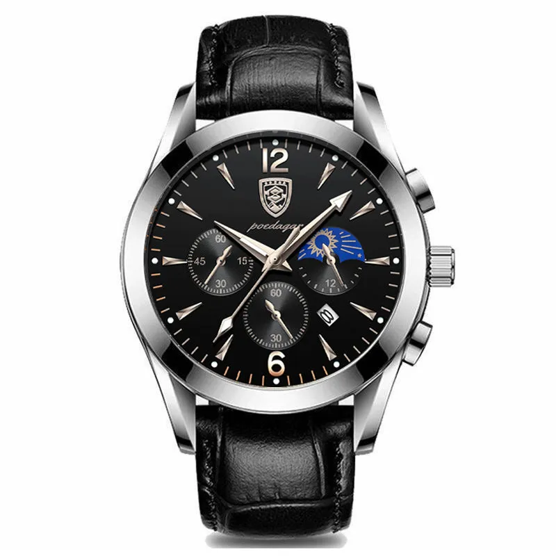 Men's quartz luminous waterproof watch with stainless steel case in blue colour