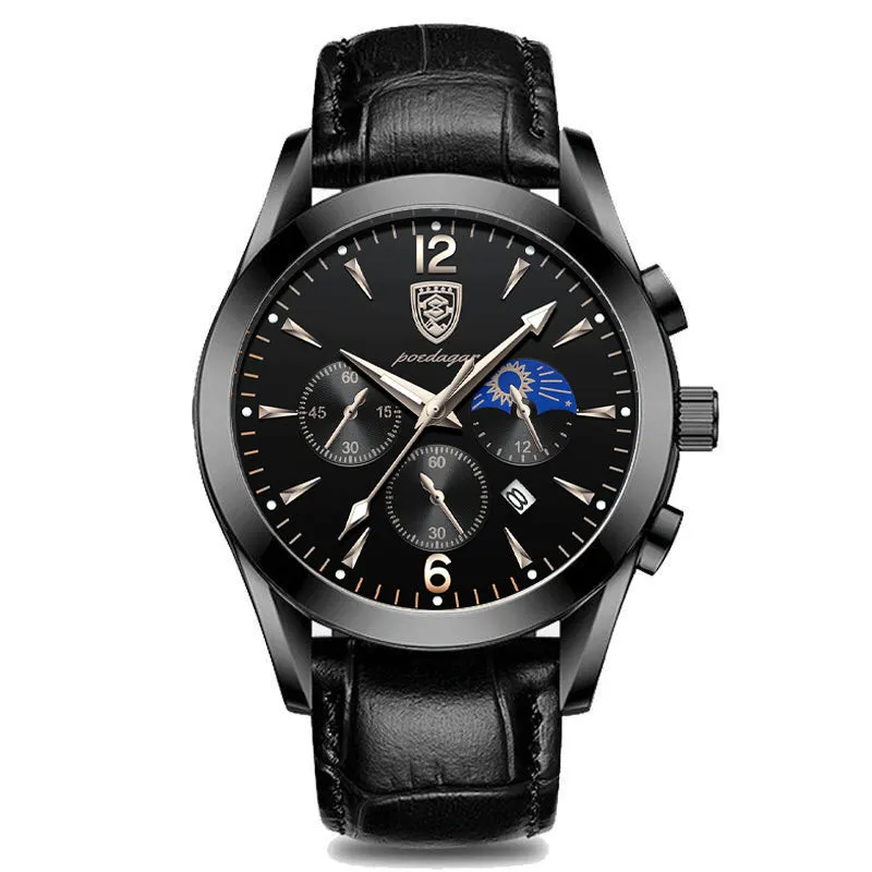 Men's quartz luminous waterproof watch with stainless steel case in blue colour