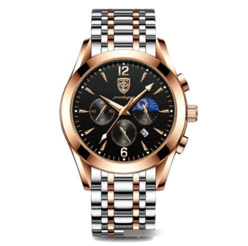 Men's quartz luminous waterproof watch with stainless steel case in blue colour