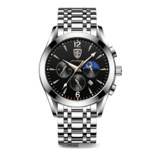 Men's quartz luminous waterproof watch with stainless steel case in blue colour