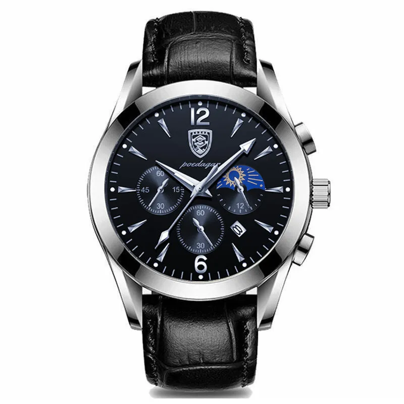 Men's quartz luminous waterproof watch with stainless steel case in blue colour
