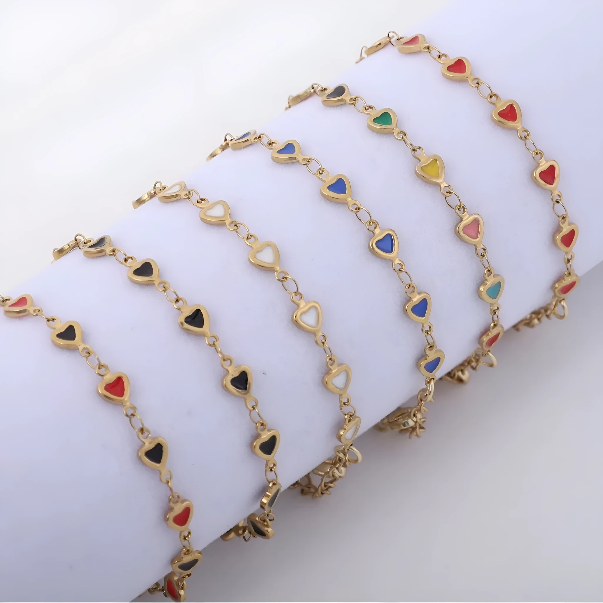 Stainless steel bracelet with heart design and 18K gold plating in various colour options