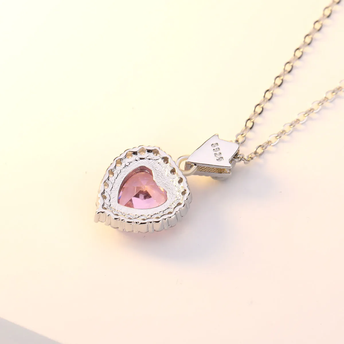 Micro-set zircon heart pendant necklace silver-tone white gold plated for women banquet jewellery