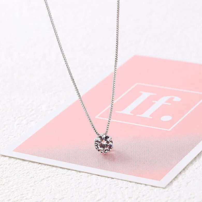 Single diamond necklace for women, simple geometric copper pendant on cross chain in silver colour