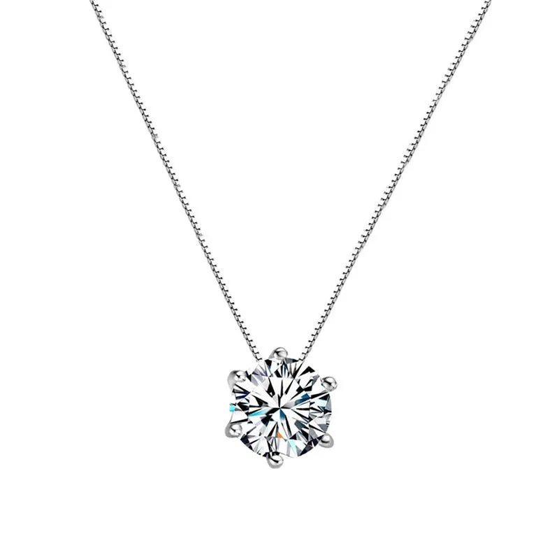 Single diamond necklace for women, simple geometric copper pendant on cross chain in silver colour
