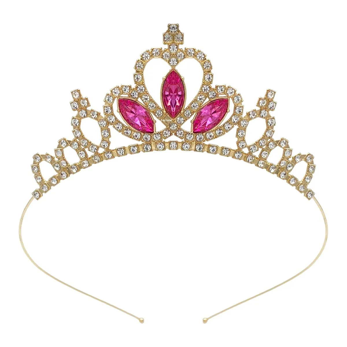 Girl's alloy princess crown with electroplated finish and crystal diamond decorations for birthday parties