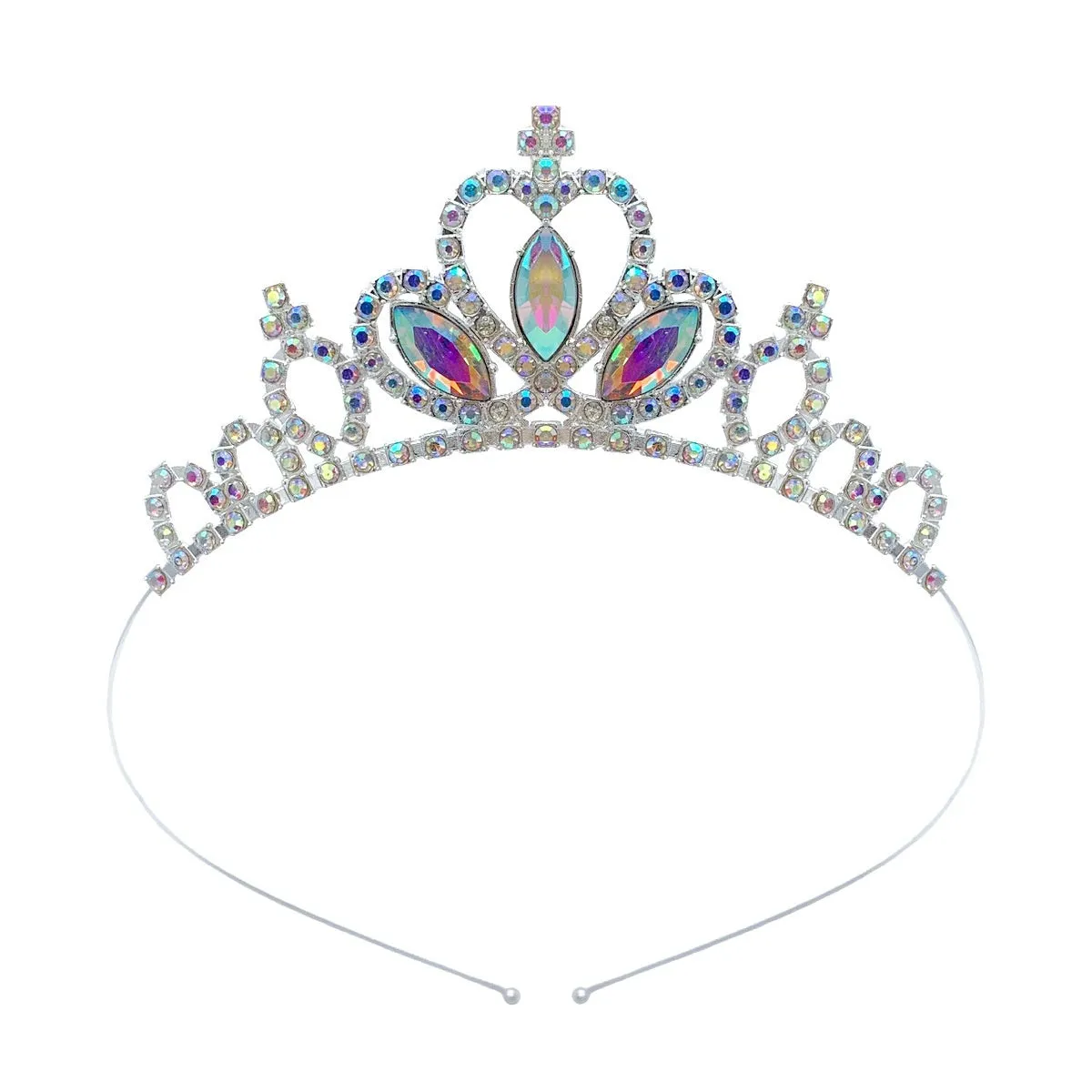 Girl's alloy princess crown with electroplated finish and crystal diamond decorations for birthday parties