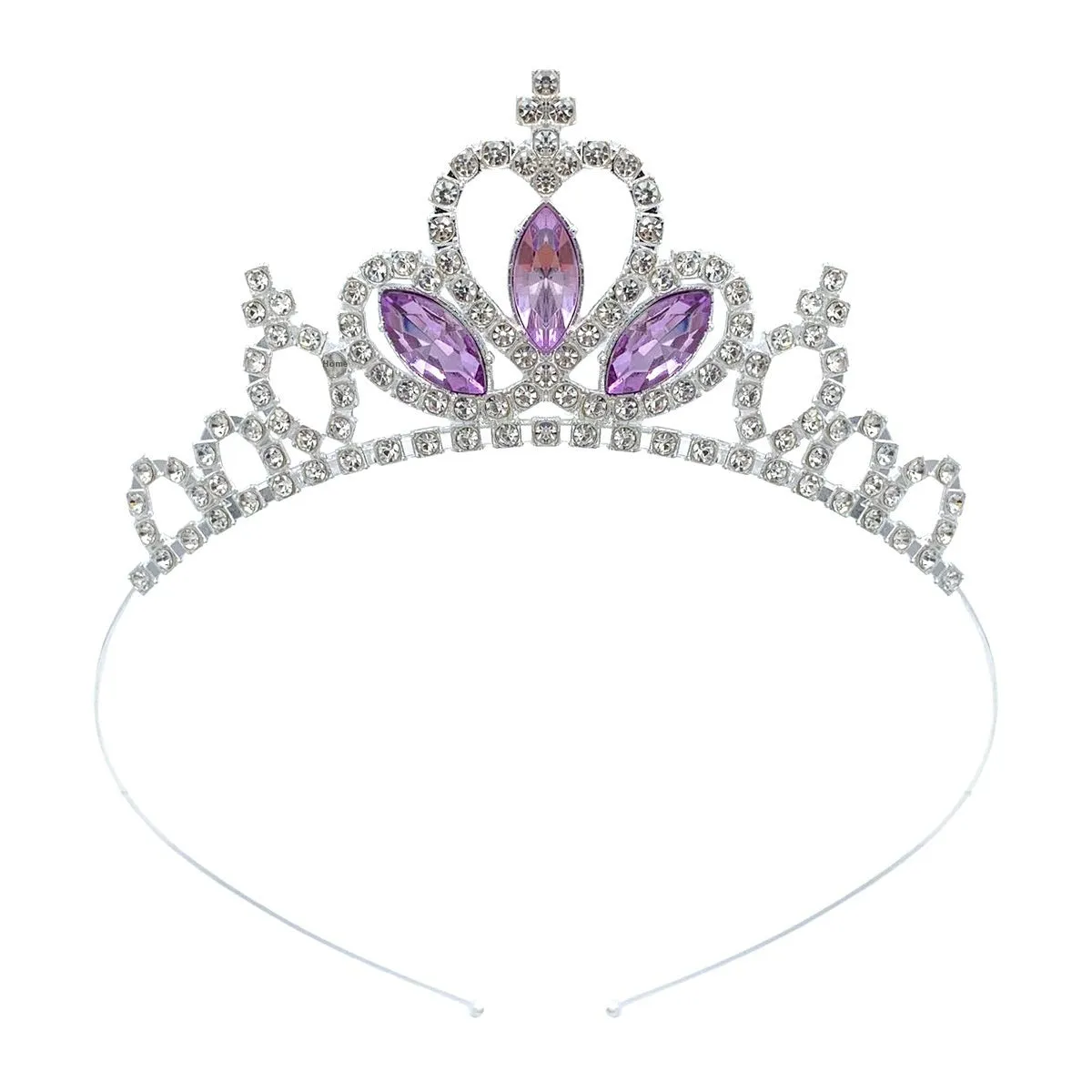 Girl's alloy princess crown with electroplated finish and crystal diamond decorations for birthday parties