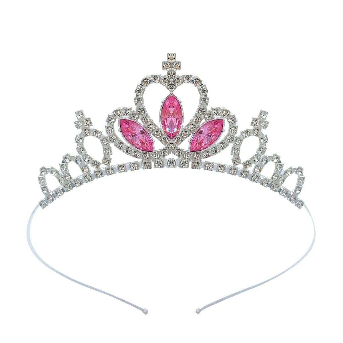 Girl's alloy princess crown with electroplated finish and crystal diamond decorations for birthday parties