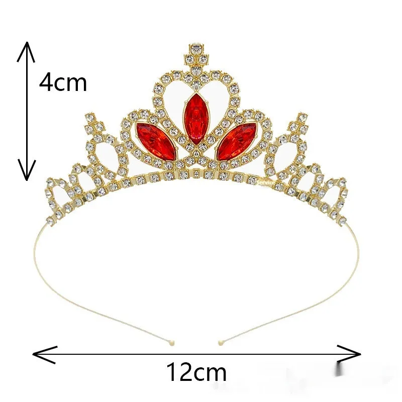 Girl's alloy princess crown with electroplated finish and crystal diamond decorations for birthday parties
