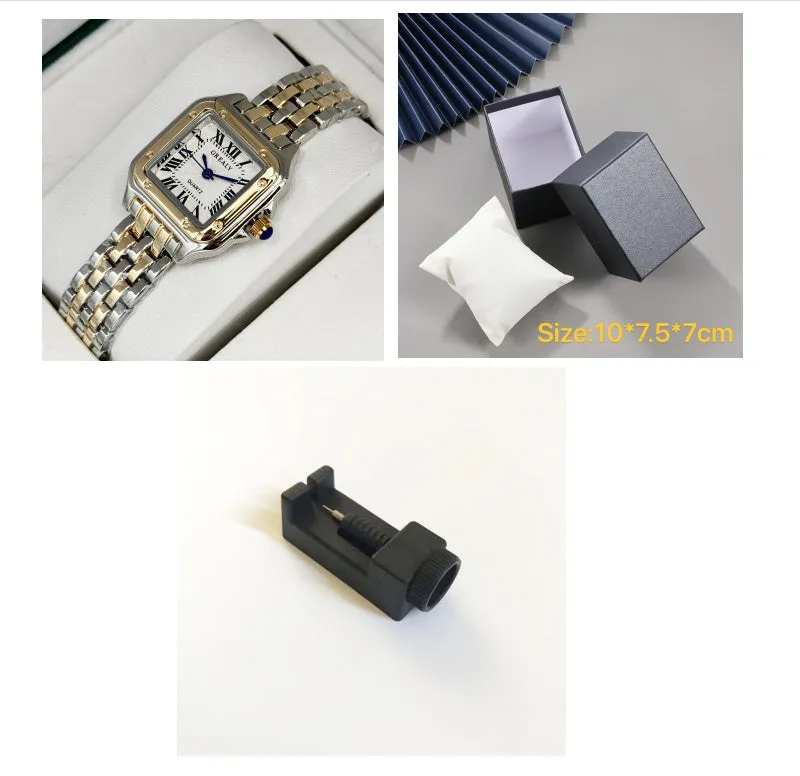 Waterproof women's square watch with alloy band and mineral glass mirror, gold white colour