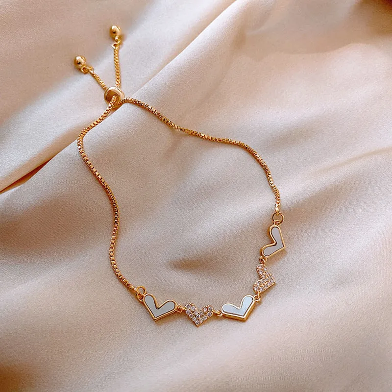 Women's zircon flower bracelet in titanium steel with gold adjustable waist and geometric design