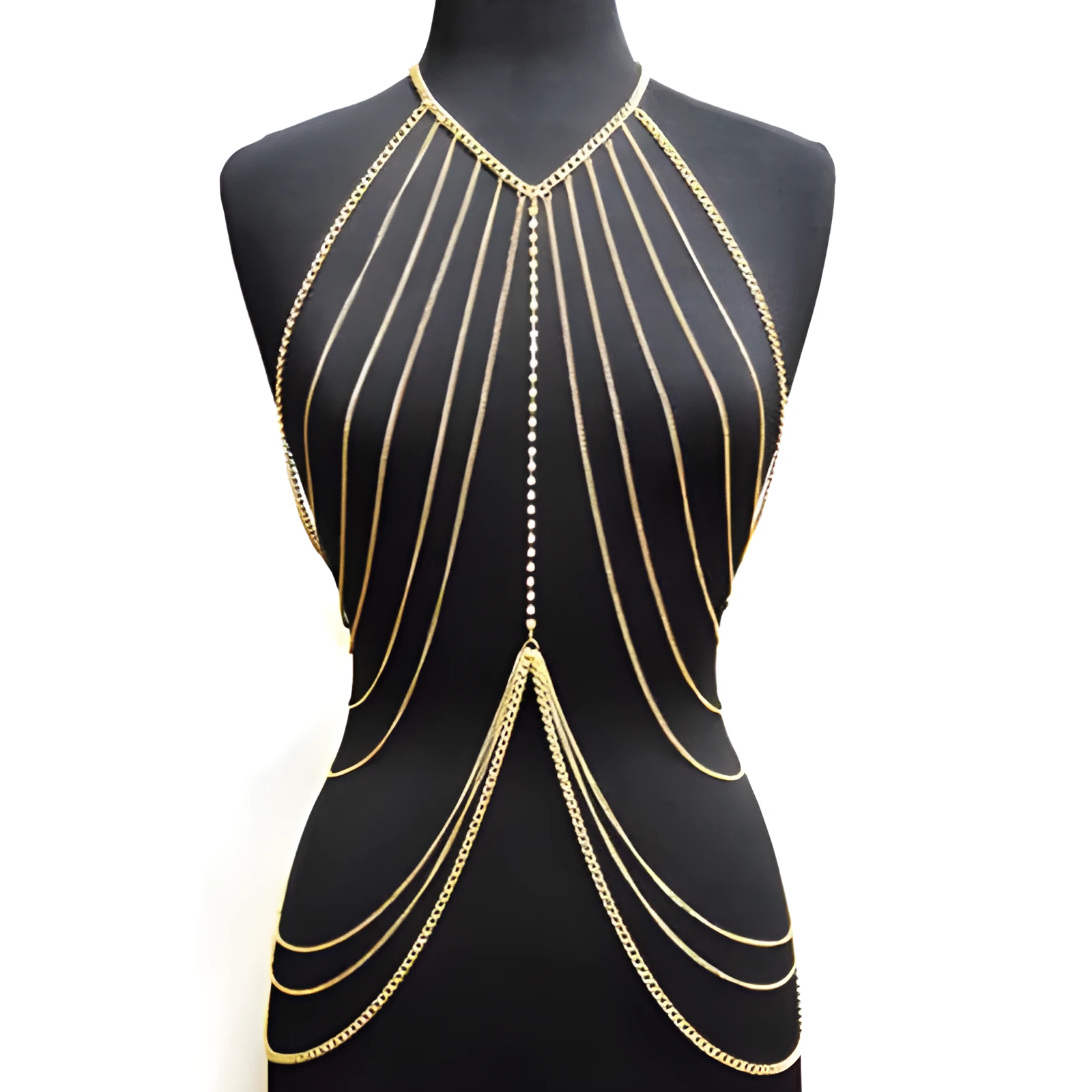 Full body long body chain necklace in gold tone electroplated alloy for women