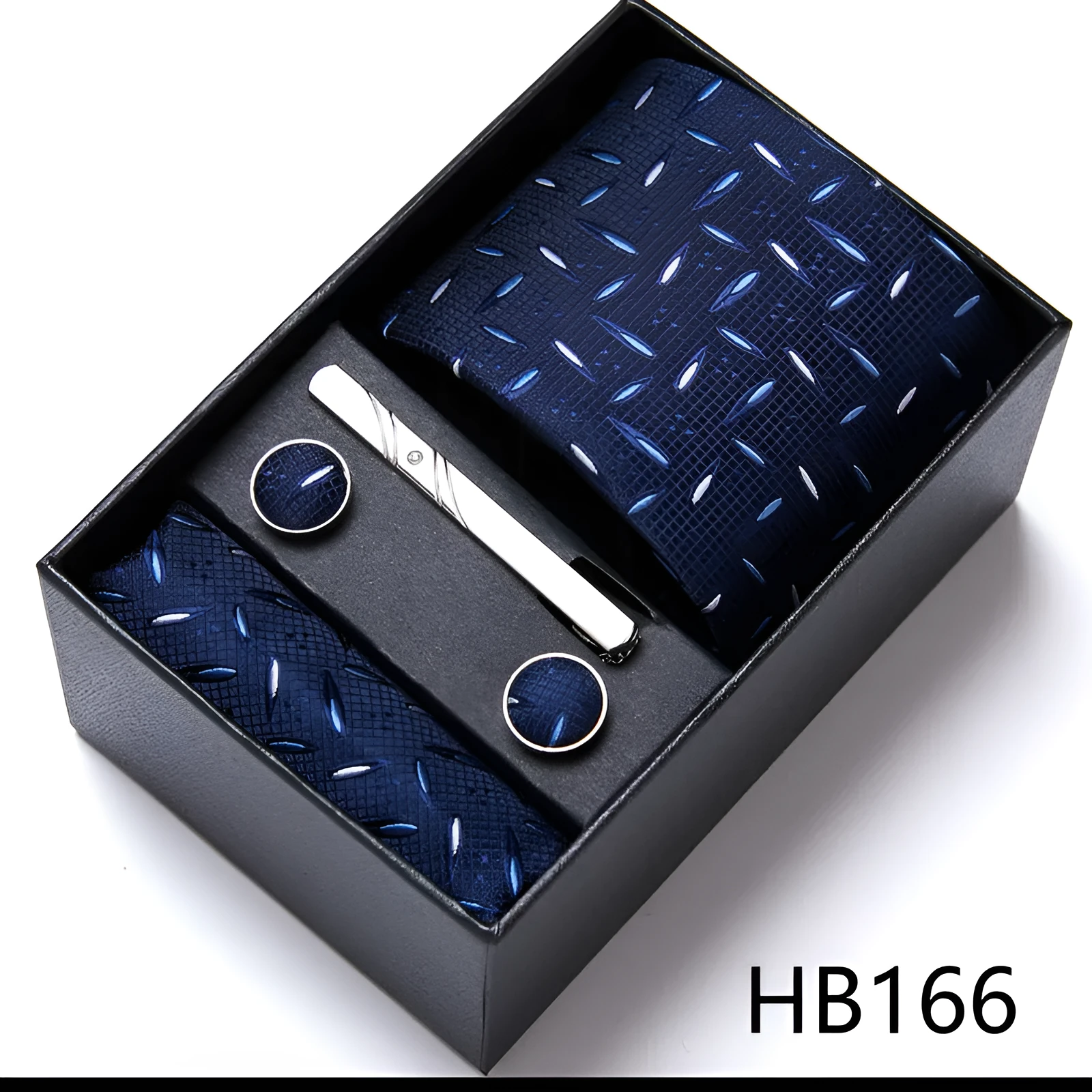 Men's tie six-piece suit gift box set with polyester silk grid pattern tie and square scarf in high-end gift box