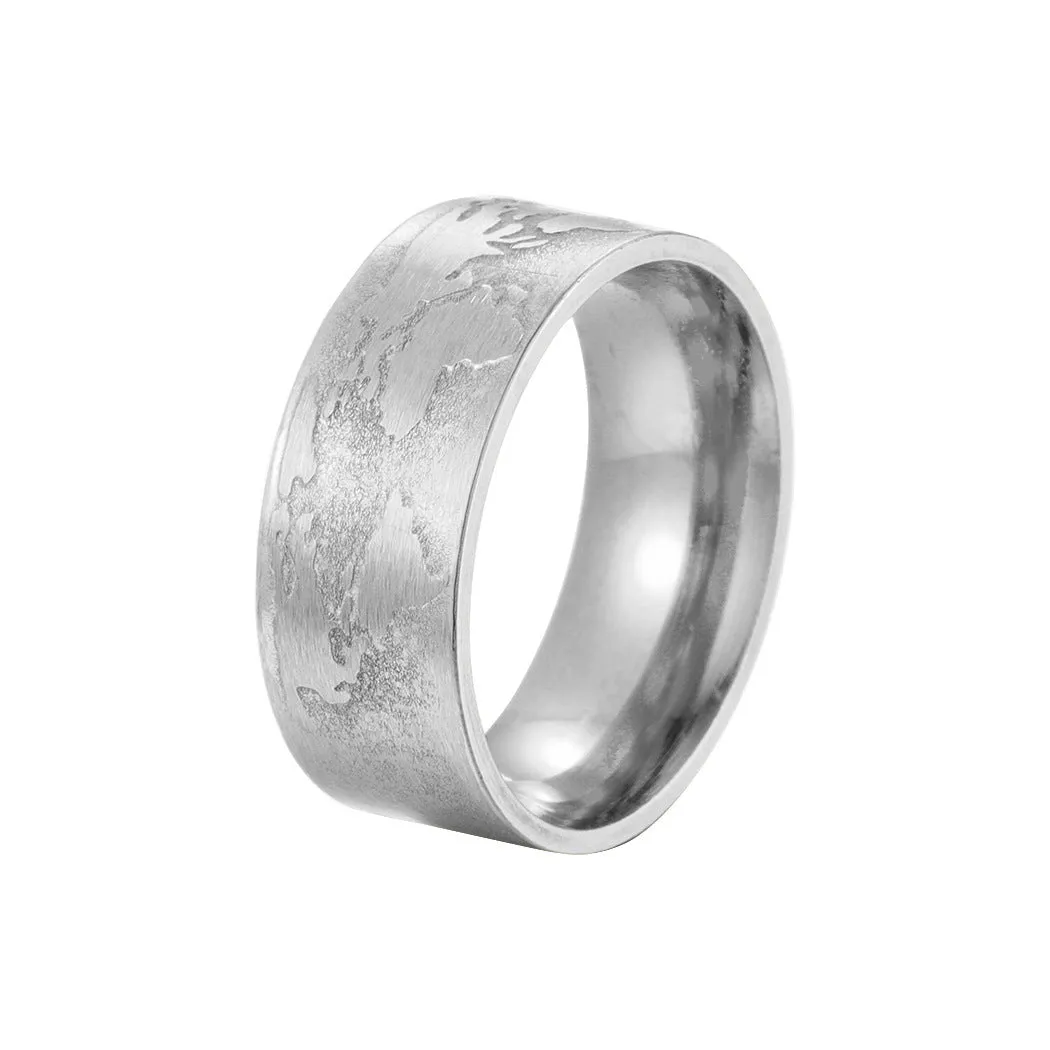 Stainless steel dopamine ring in gold finish with geometric pattern on a white background