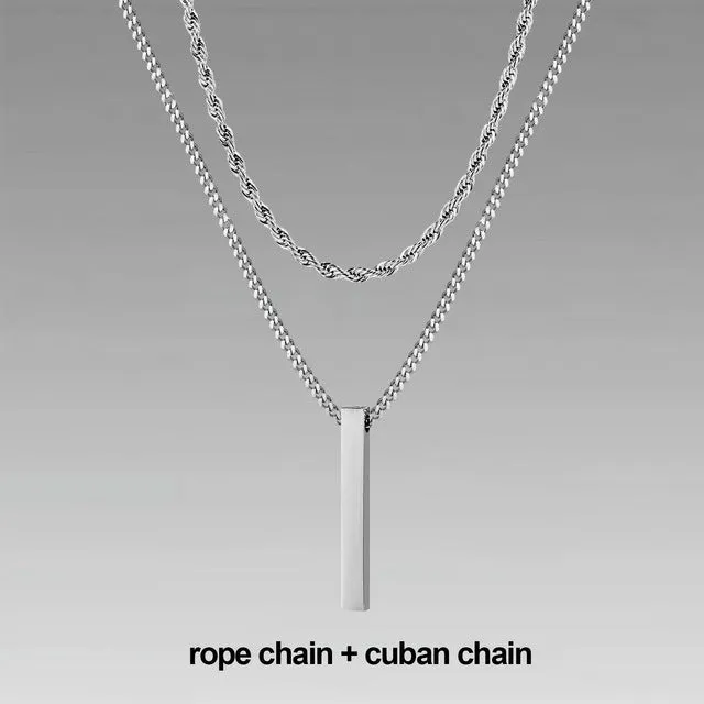 Crystal necklace for men with alloy silver pad finish in European American style