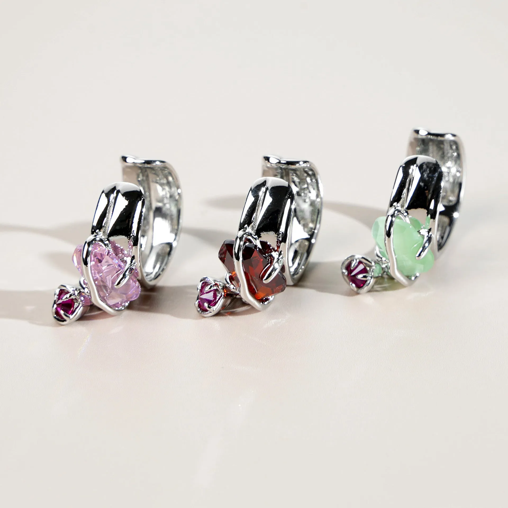 Peach blossom crystal clip-on earrings without pierced ears in opal colour with platinum and gold plating