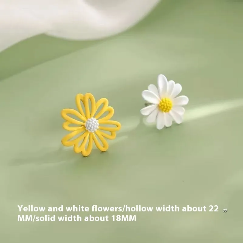 Little Summer alloy flower stud earrings in blue and orange, white and green, and yellow and white colour options.