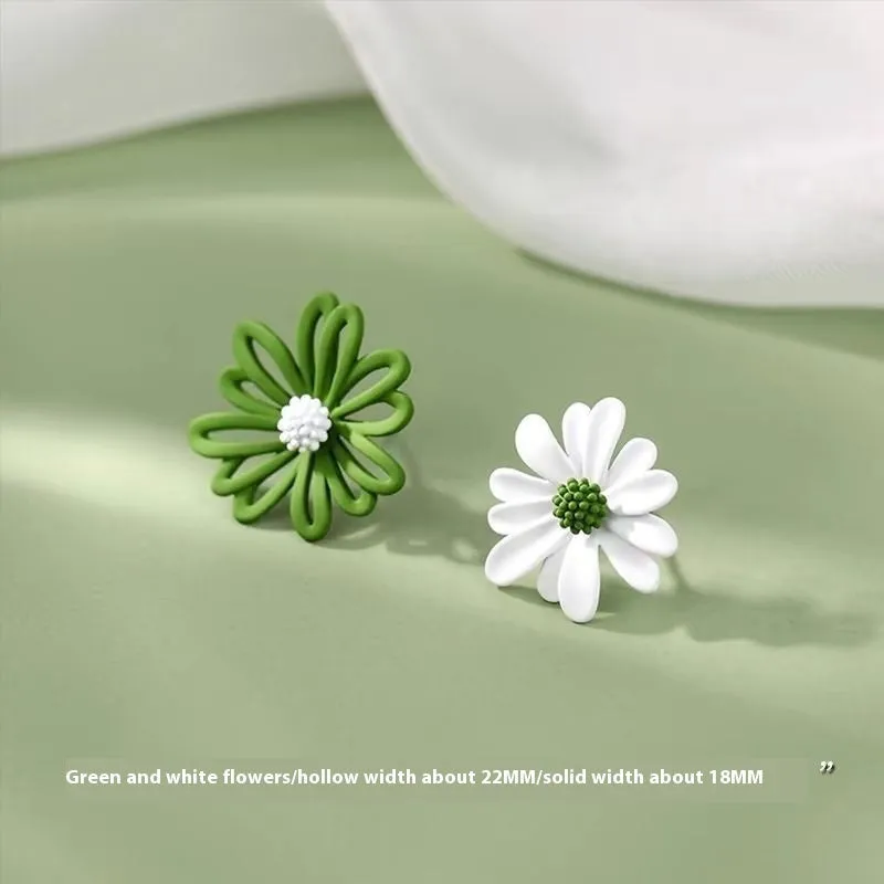 Little Summer alloy flower stud earrings in blue and orange, white and green, and yellow and white colour options.