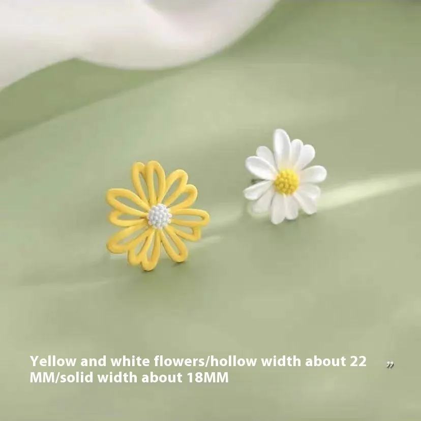 Little Summer alloy flower stud earrings in blue and orange, white and green, and yellow and white colour options.