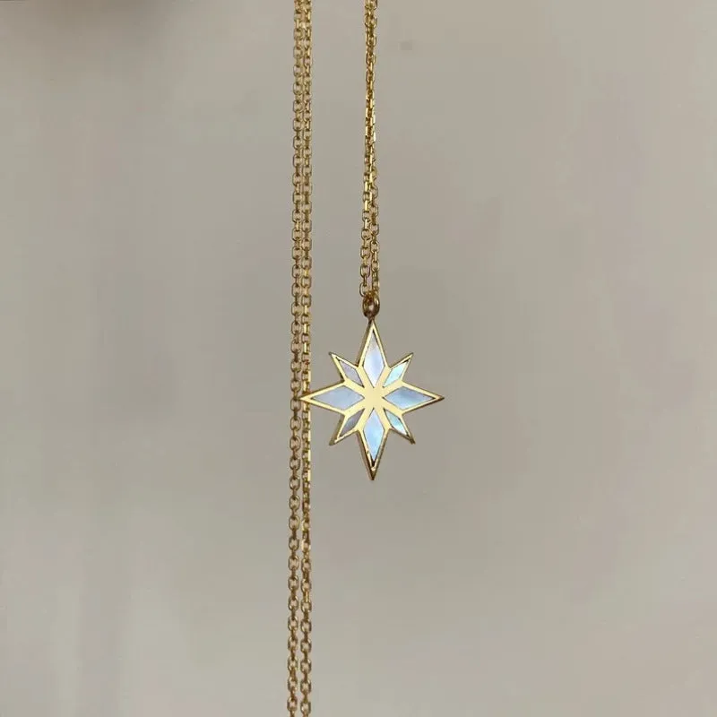 18K gold six pointed star clavicle chain on stainless steel O chain, 45cm length, gold colour