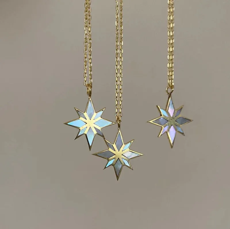 18K gold six pointed star clavicle chain on stainless steel O chain, 45cm length, gold colour