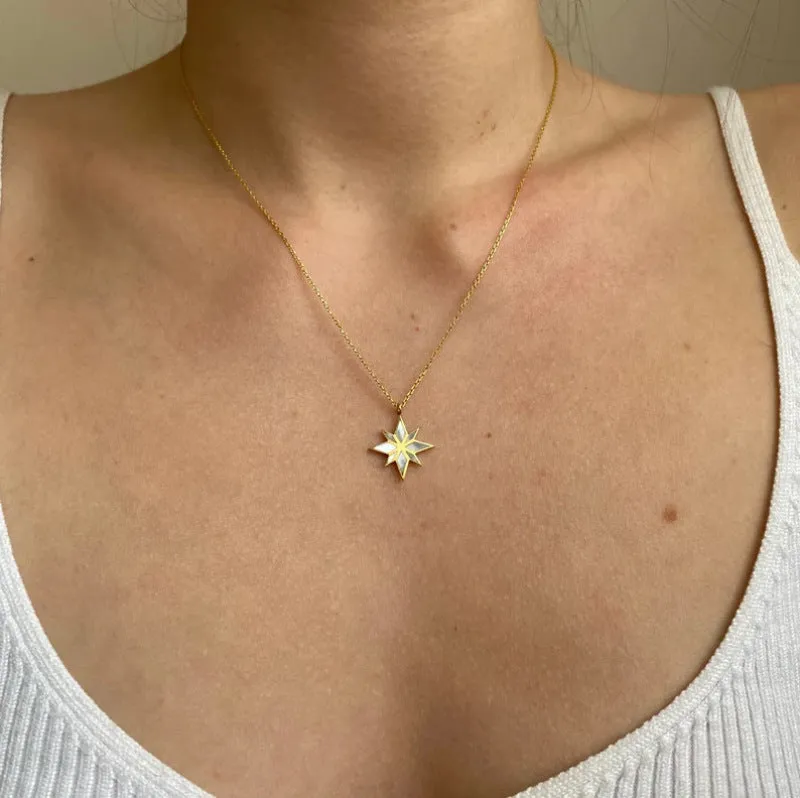 18K gold six pointed star clavicle chain on stainless steel O chain, 45cm length, gold colour
